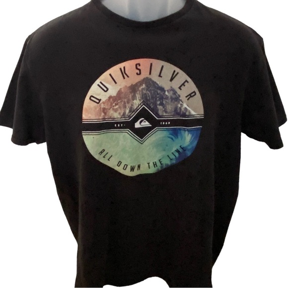QUIKSILVER “All Down the Line” Black Surf Tee Shirt Men L Large - Picture 1 of 5